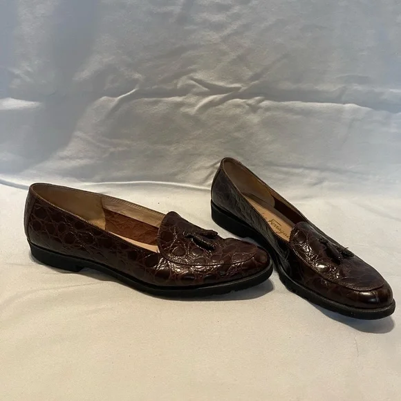 Salvatore Ferragamo Brown Croc-Embossed Loafers - Picture 3 of 6